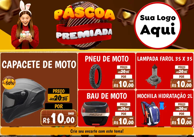 Modelo de Encarte para Encarte A4 Horizontal com o tema Páscoa Premiada para Moto peças