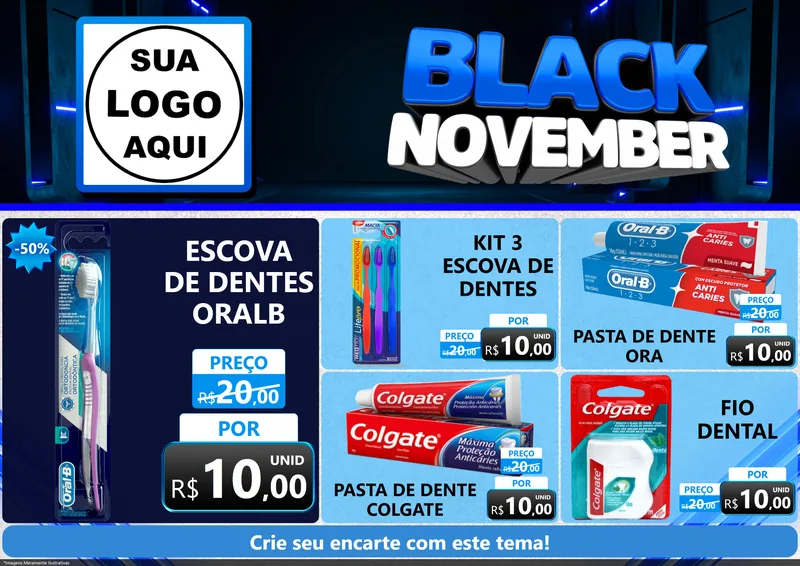 Modelo de Encarte para Encarte A4 Horizontal com o tema Black November para Higiene Pessoal