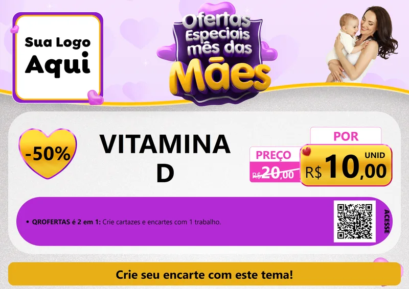 Modelo de Cartaz para Cartaz A4 Horizontal com o tema Ofertas Especiais - Mês das Mães para Farmácia
