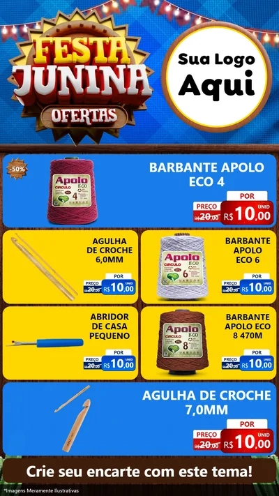 Modelo de TV para TV Vertical com o tema Festa Junina Ofertas para Armarinho e Aviamentos