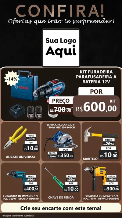 Modelo de Rede Social para Stories com o tema Confira! Ofertas que irão te surpreender! para Maquinas e Ferramentas