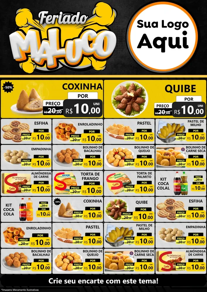Modelo de Encarte para Encarte A4 Vertical com o tema Feriado Maluco para Salgadaria
