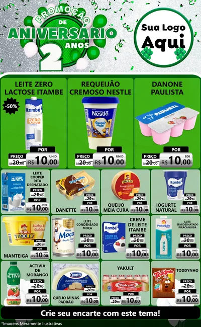 Modelo de Encarte para Encarte Grande com o tema Promoção de Aniversário - 2 Anos para Frios e Laticínios