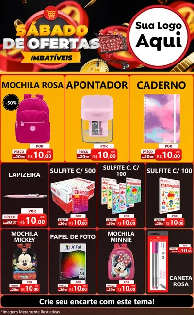 Modelo de Encarte para Encarte Grande com o tema Sábado de Ofertas Imbatíveis para Papelaria