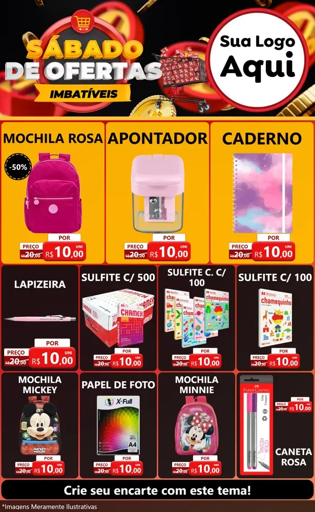Modelo de Encarte para Encarte Grande com o tema Sábado de Ofertas Imbatíveis para Papelaria