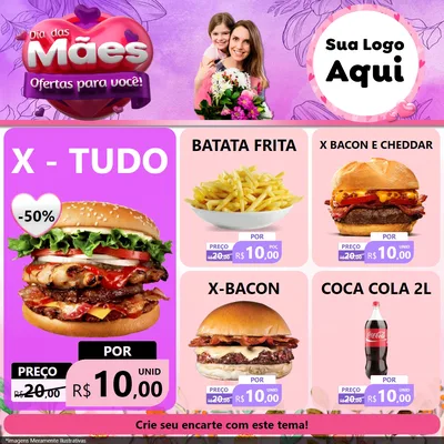 Modelo de Rede Social para Feed Facebook com o tema Dia das Mães Ofertas para Você! para Hamburgueria