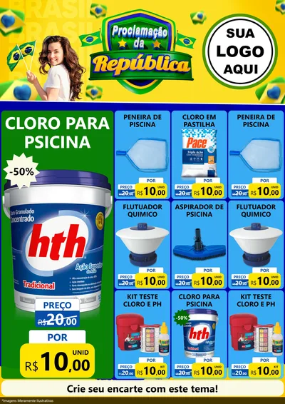 Modelo de Encarte para Encarte A4 Vertical com o tema Proclamação da República para Produtos para Piscina
