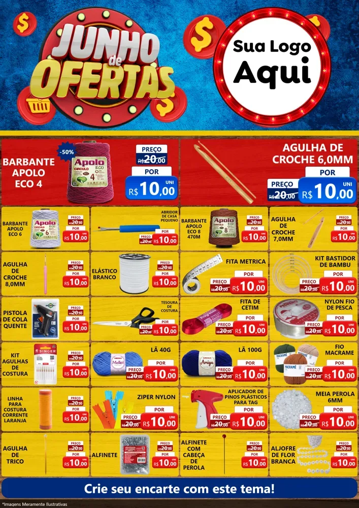 Modelo de Encarte para Encarte A4 Vertical com o tema Junho de Ofertas para Armarinho e Aviamentos