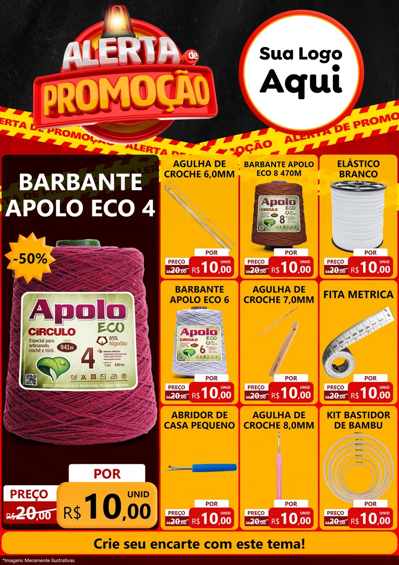 Modelo de Encarte para Encarte A4 Vertical com o tema Alerta de Promoção para Armarinho e Aviamentos