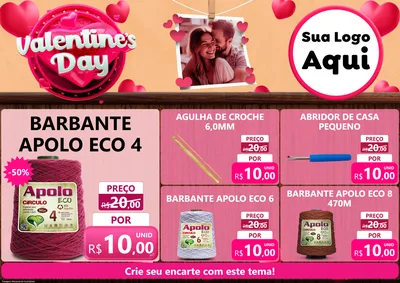 Modelo de Encarte para Encarte A4 Horizontal com o tema Valentine's Day para Armarinho e Aviamentos