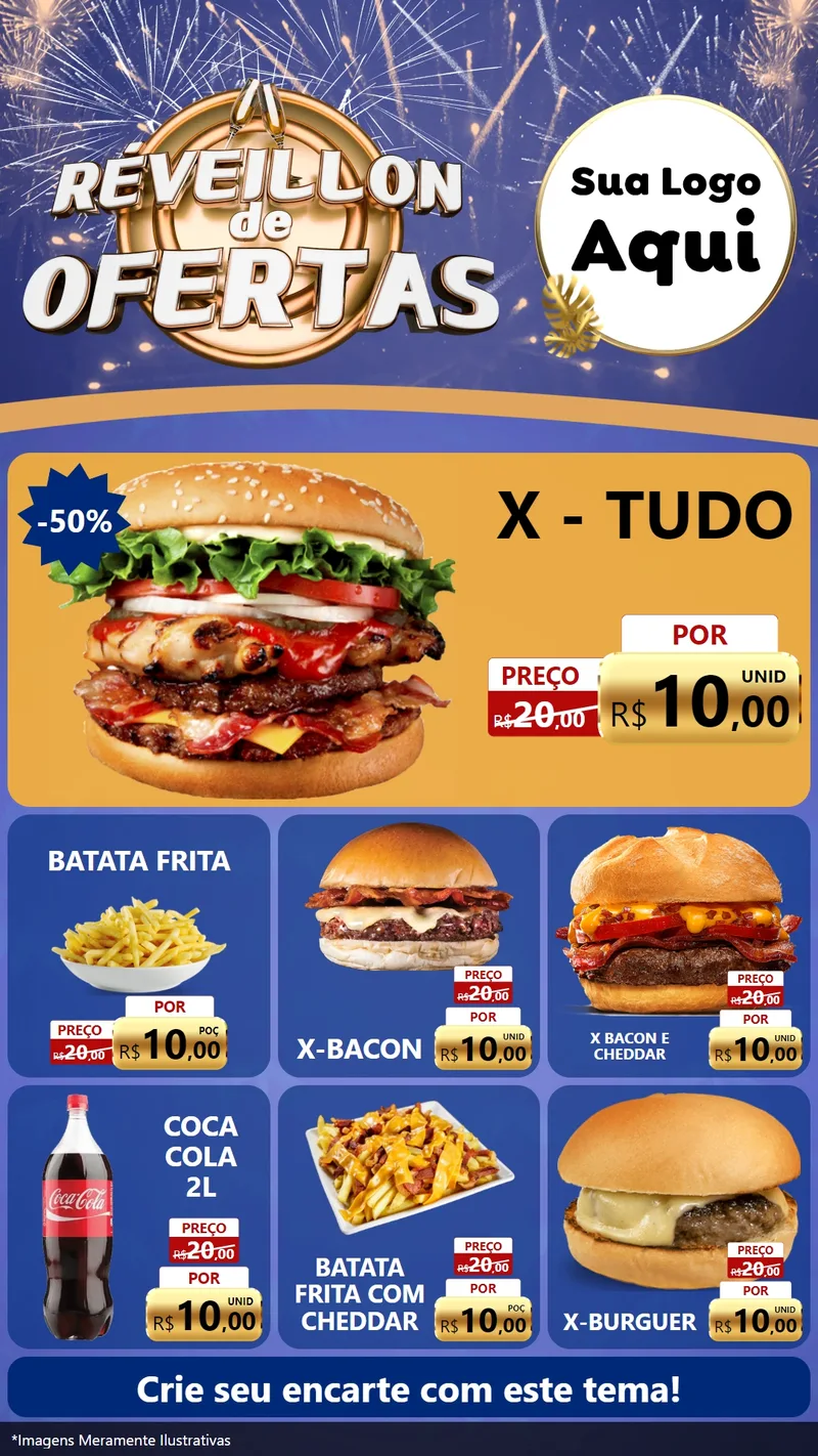 Modelo de Rede Social para Stories com o tema Réveillon de Ofertas para Hamburgueria