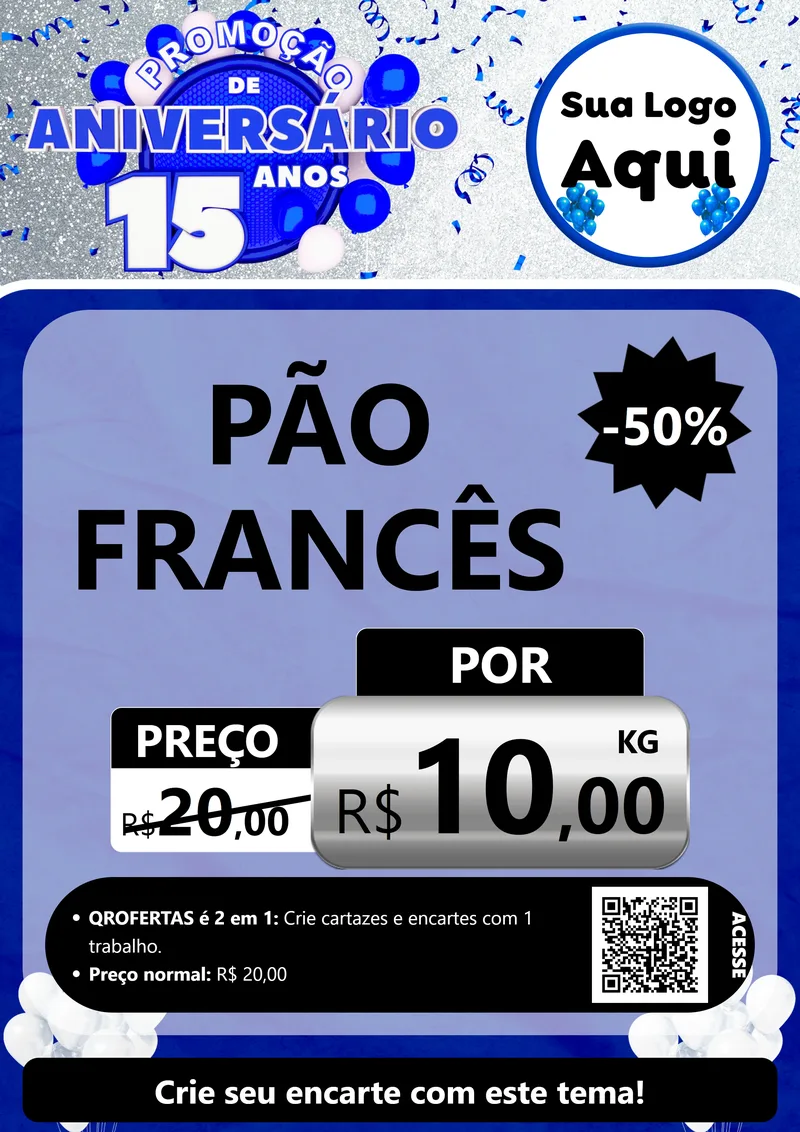 Modelo de Cartaz para Cartaz A4 Vertical com o tema Promoção de Aniversário - 15 Anos para Padaria