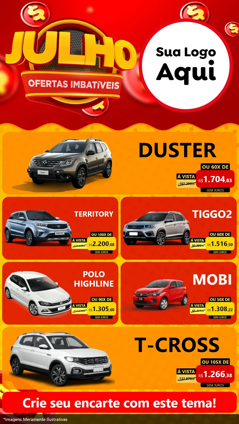 Modelo de TV para TV Vertical com o tema Julho Ofertas Imbatíveis para Concessionaria de Carros