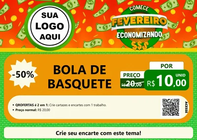 Modelo de Cartaz para Cartaz A4 Horizontal com o tema Comece Fevereiro Economizando para Artigos Esportivos