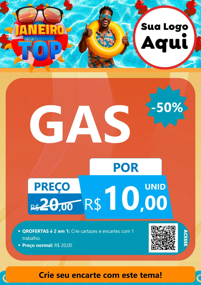 Modelo de Cartaz para Cartaz A4 Vertical com o tema Janeiro Top para Água e gás