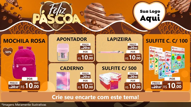 Modelo de TV para TV Horizontal com o tema Feliz Páscoa para Papelaria