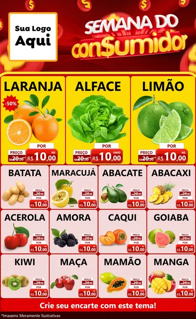 Modelo de Encarte para Encarte Grande com o tema Semana do Consumidor para Hortifrúti
