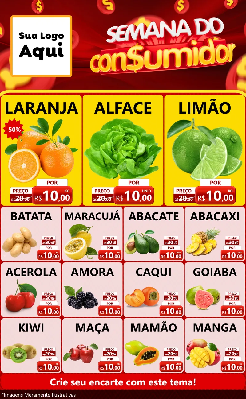 Modelo de Encarte para Encarte Grande com o tema Semana do Consumidor para Hortifrúti