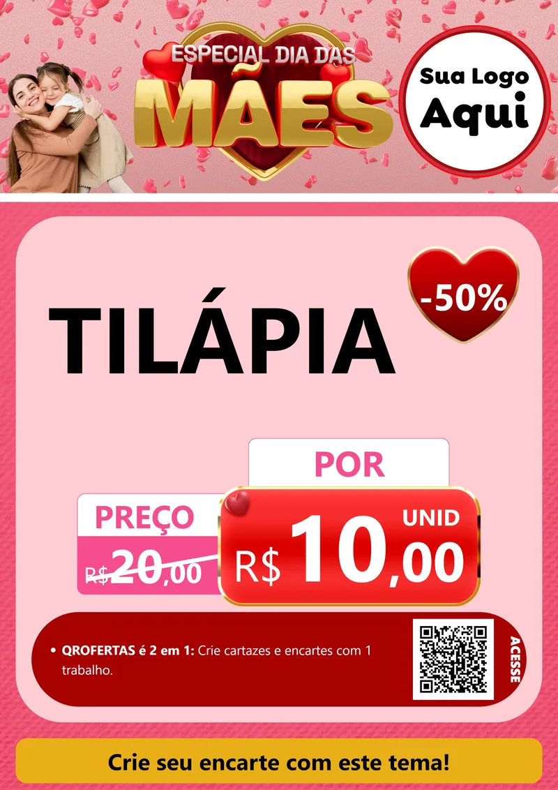 Modelo de Cartaz para Cartaz A4 Vertical com o tema Especial Dia Das Mães para Peixaria