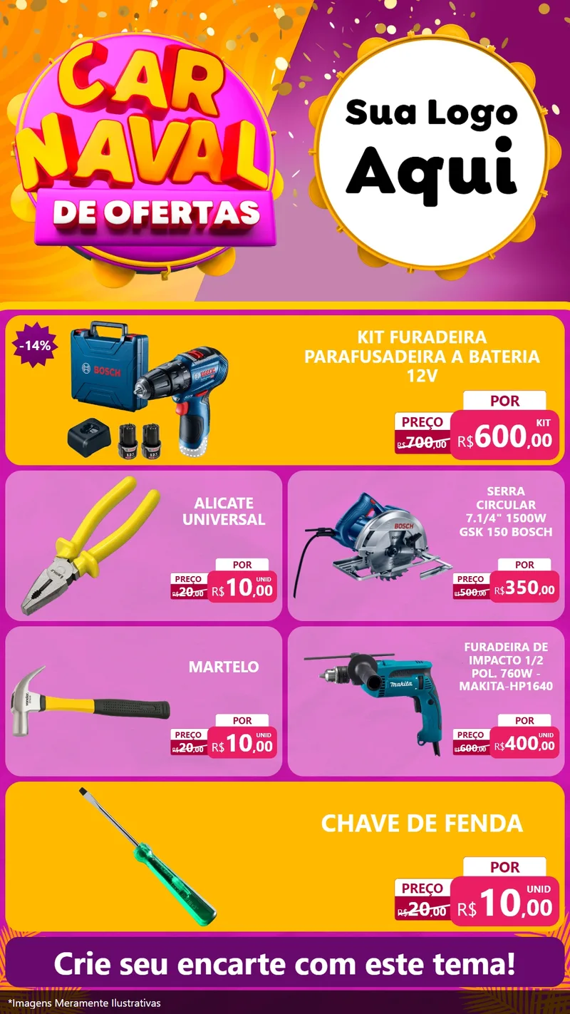 Modelo de TV para TV Vertical com o tema Carnaval de Ofertas para Maquinas e Ferramentas