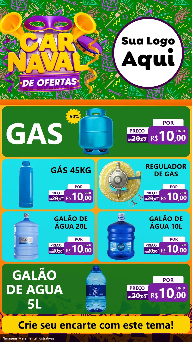 Modelo de TV para TV Vertical com o tema Carnaval de Ofertas para Água e gás