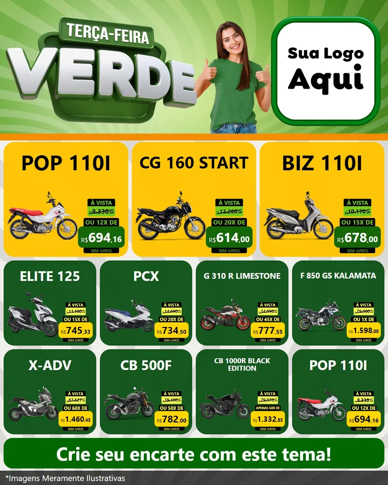 Modelo de Rede Social para Feed Instagram com o tema Terça - Feira Verde para Concessionaria de Motos