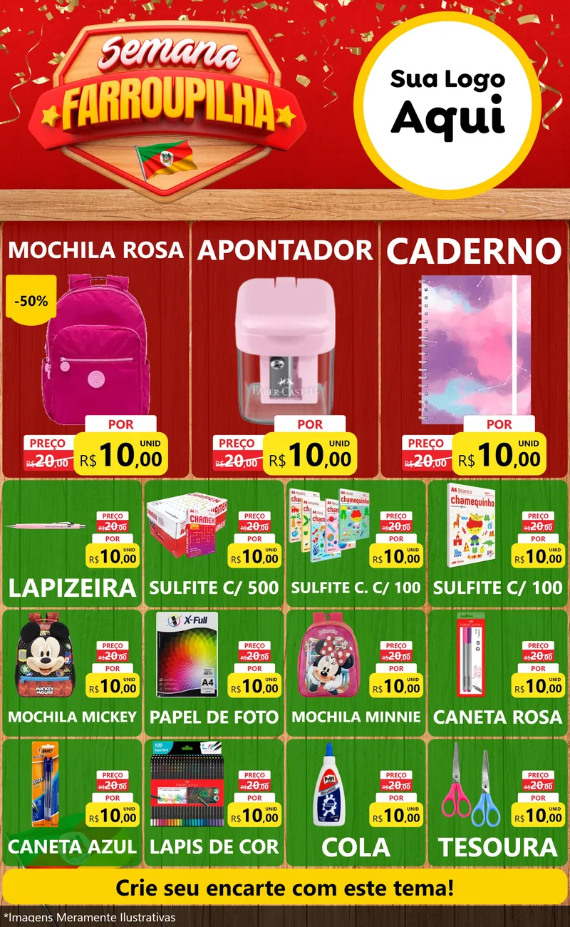 Modelo de Encarte para Encarte Grande com o tema Semana Farroupilha para Papelaria