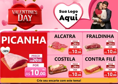Modelo de Encarte para Encarte A4 Horizontal com o tema Valentine's Day para Açougue