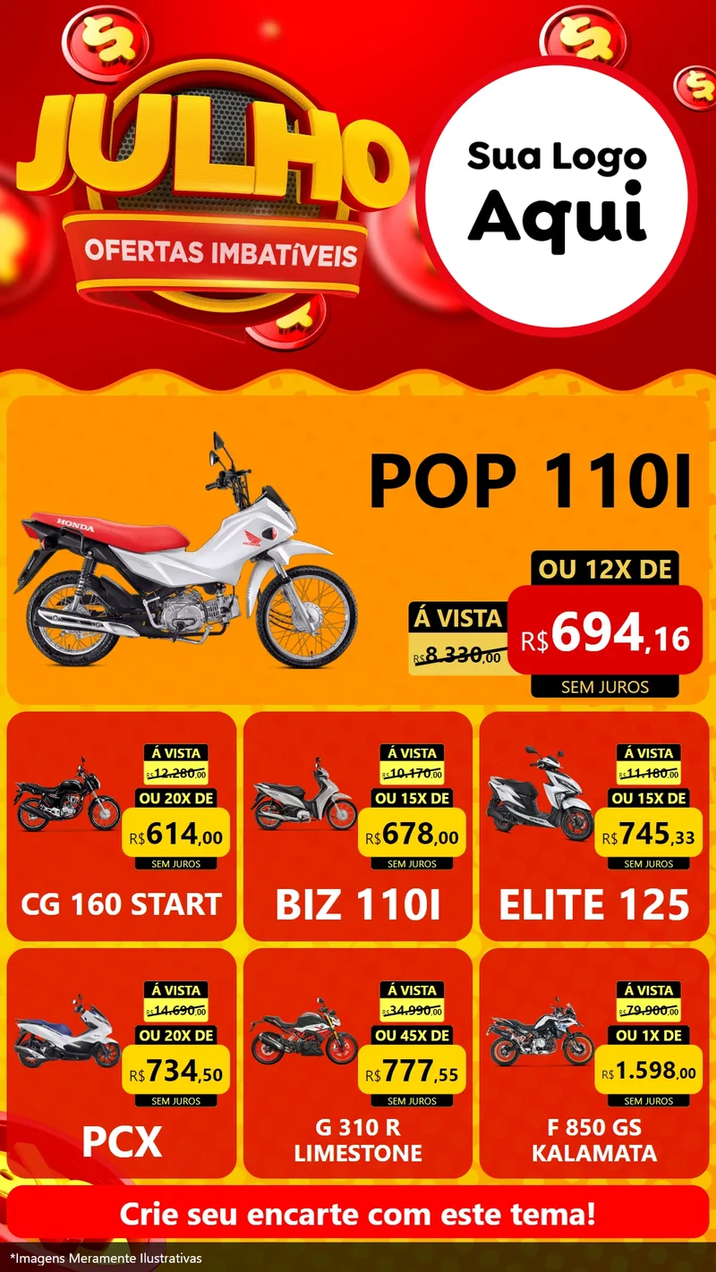 Modelo de Rede Social para Stories com o tema Julho Ofertas Imbatíveis para Concessionaria de Motos