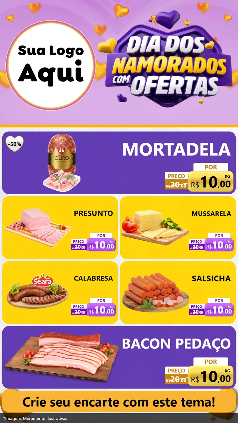 Modelo de TV para TV Vertical com o tema Dia Dos Namorados Com Ofertas para Frios e Laticínios