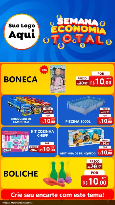 Modelo de TV para TV Vertical com o tema Semana Economia Total para Brinquedos