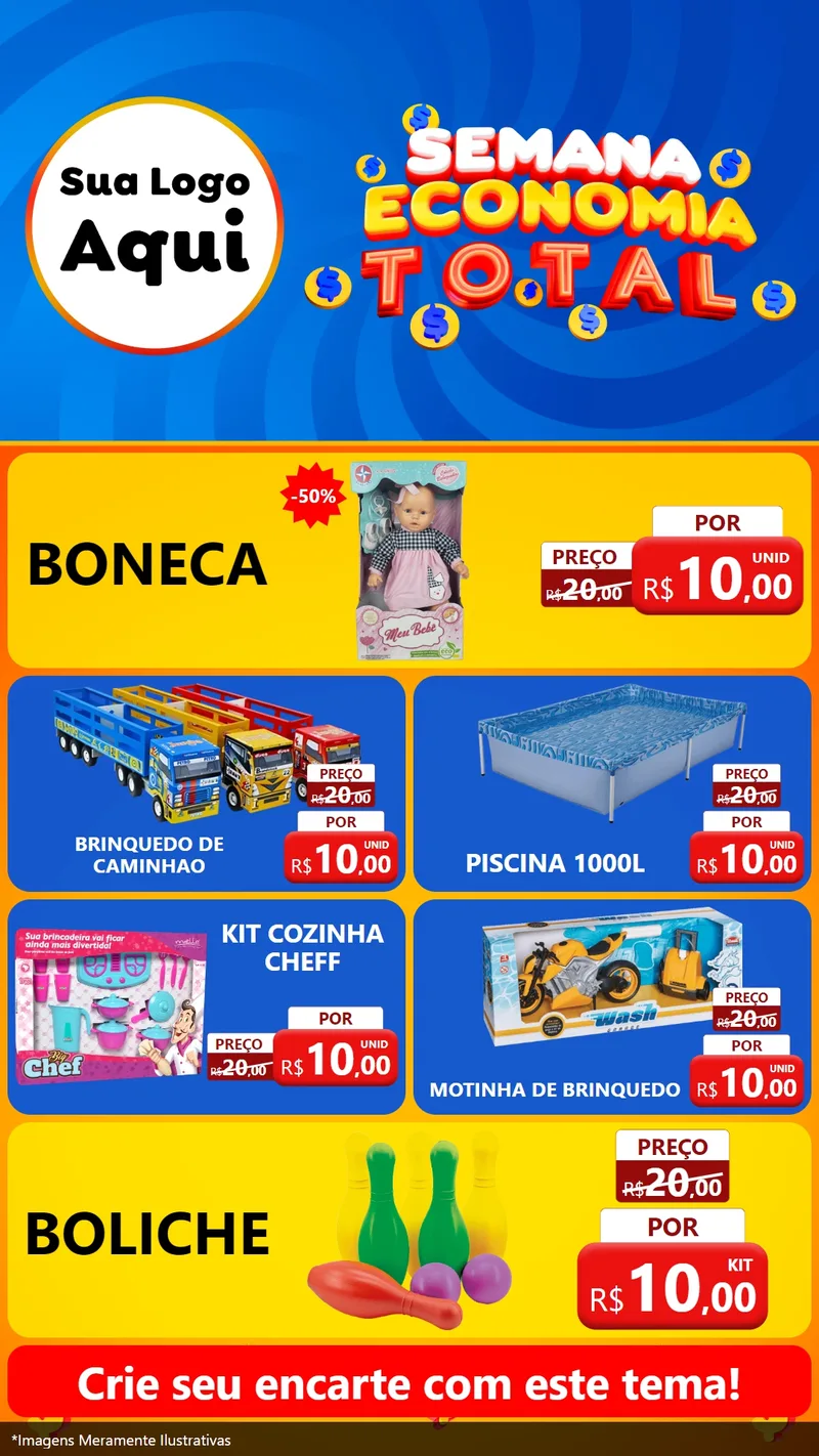 Modelo de TV para TV Vertical com o tema Semana Economia Total para Brinquedos