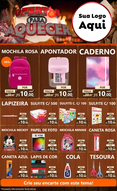 Modelo de Encarte para Encarte Grande com o tema Ofertas Para Aquecer para Papelaria