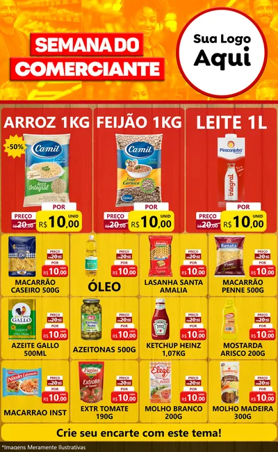 Modelo de Encarte para Encarte Grande com o tema Semana do Comerciante para Supermercado