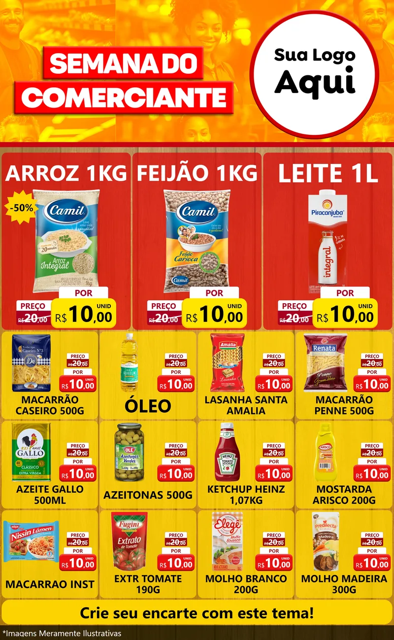 Modelo de Encarte para Encarte Grande com o tema Semana do Comerciante para Supermercado