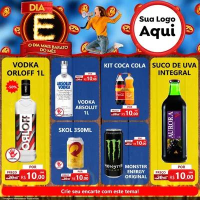 Modelo de Rede Social para Feed Facebook com o tema Dia E - O Dia Mais Barato Do Mês para Distribuidora de bebidas