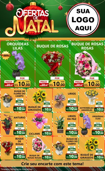 Modelo de Encarte para Encarte Grande com o tema Ofertas de Natal para Floricultura e jardim