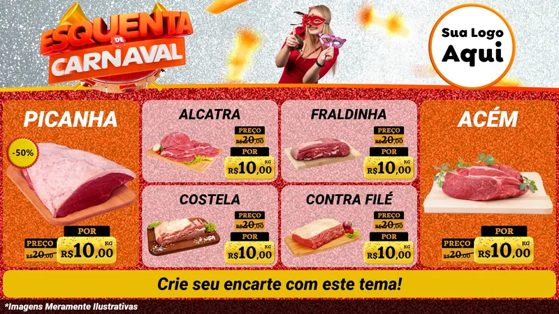 Modelo de TV para TV Horizontal com o tema Esquenta de Carnaval para Açougue