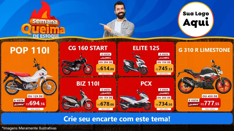 Modelo de TV para TV Horizontal com o tema Semana Queima de Estoque para Concessionaria de Motos