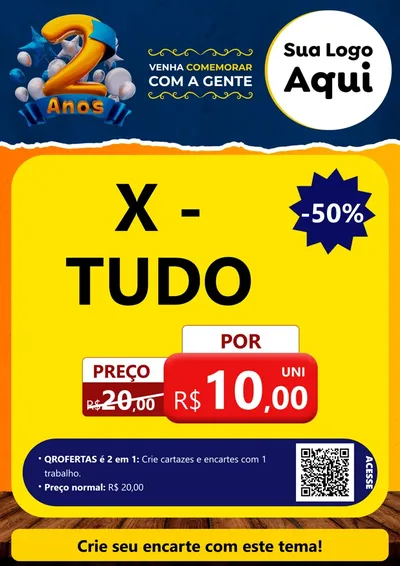 Modelo de Cartaz para Cartaz A4 Vertical com o tema Aniversário de 2 anos para Hamburgueria