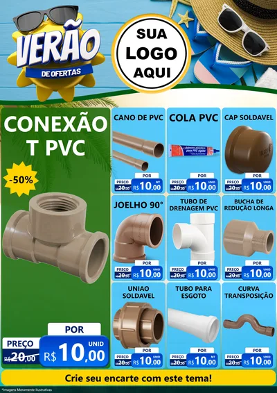 Modelo de Encarte para Encarte A4 Vertical com o tema Verão de Ofertas para Tubos e conexões