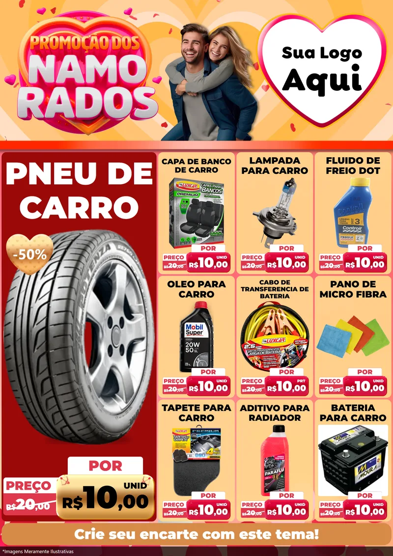 Modelo de Encarte para Encarte A4 Vertical com o tema Promoção dos Namorados para Auto peças