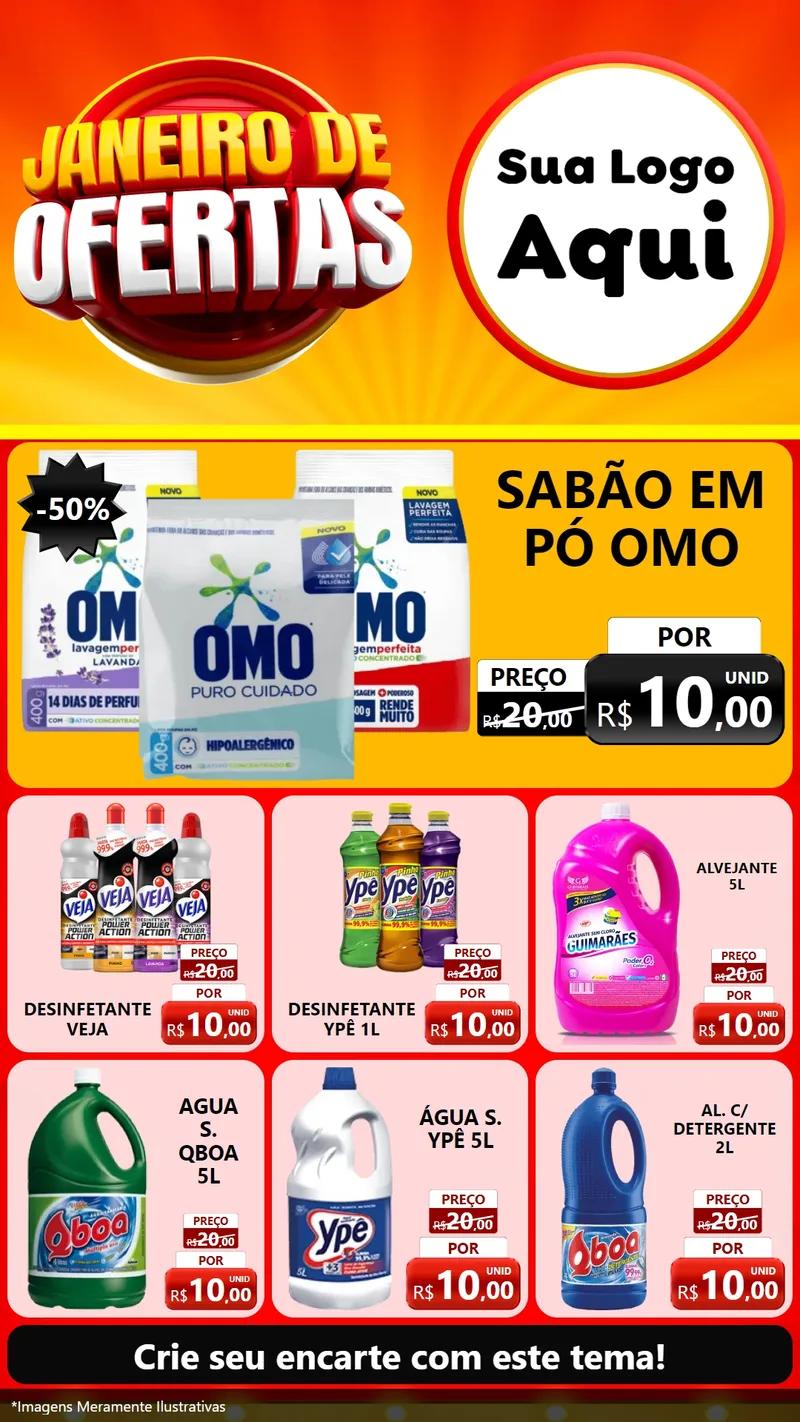 Modelo de Rede Social para Stories com o tema Janeiro de Ofertas para Produtos de Limpeza