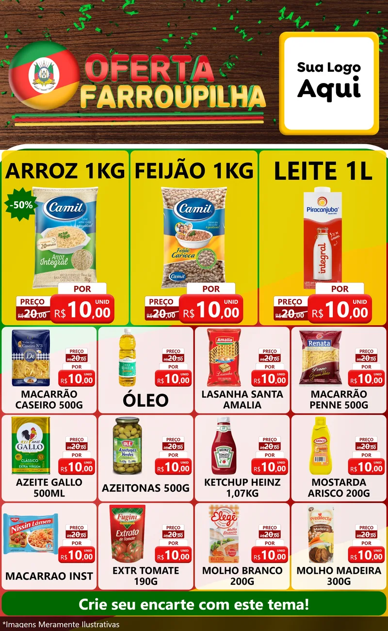 Modelo de Encarte para Encarte Grande com o tema Oferta Farroupilha para Supermercado
