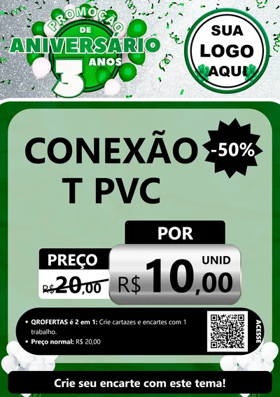 Modelo de Cartaz para Cartaz A4 Vertical com o tema Promoção de Aniversário - 3 Anos para Tubos e conexões