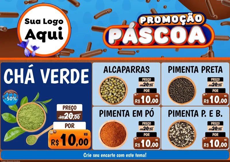 Modelo de Encarte para Encarte A4 Horizontal com o tema Promoção Páscoa para Produtos Naturais