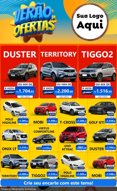 Modelo de Encarte para Encarte Grande com o tema Verão de Ofertas para Concessionaria de Carros