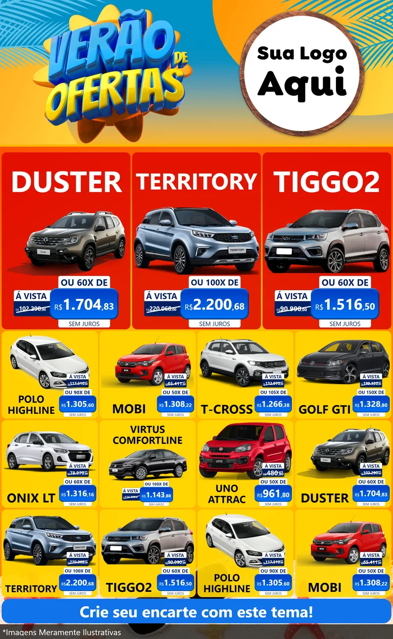 Modelo de Encarte para Encarte Grande com o tema Verão de Ofertas para Concessionaria de Carros