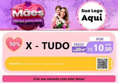 Modelo de Cartaz para Cartaz A4 Horizontal com o tema Dia das Mães Ofertas para Você! para Hamburgueria