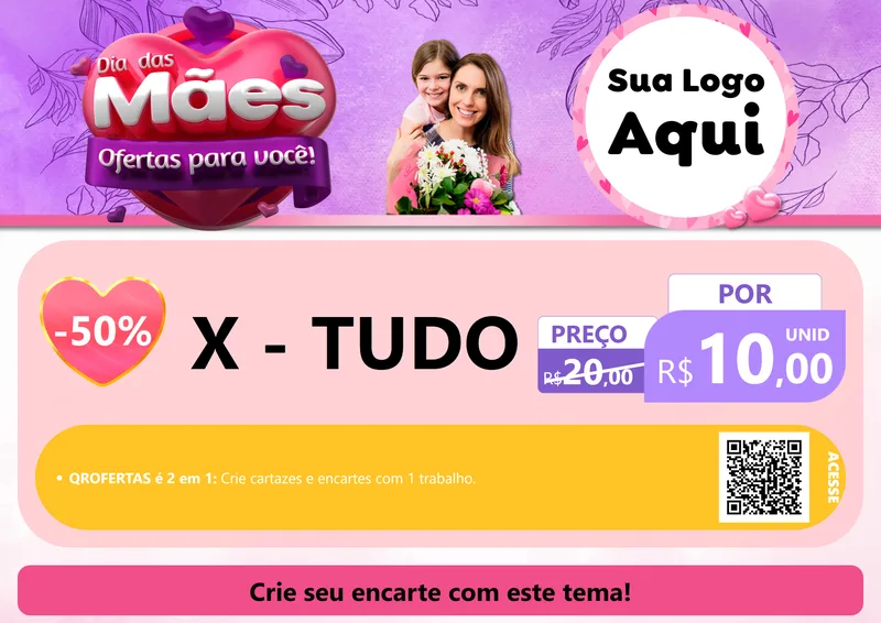 Modelo de Cartaz para Cartaz A4 Horizontal com o tema Dia das Mães Ofertas para Você! para Hamburgueria